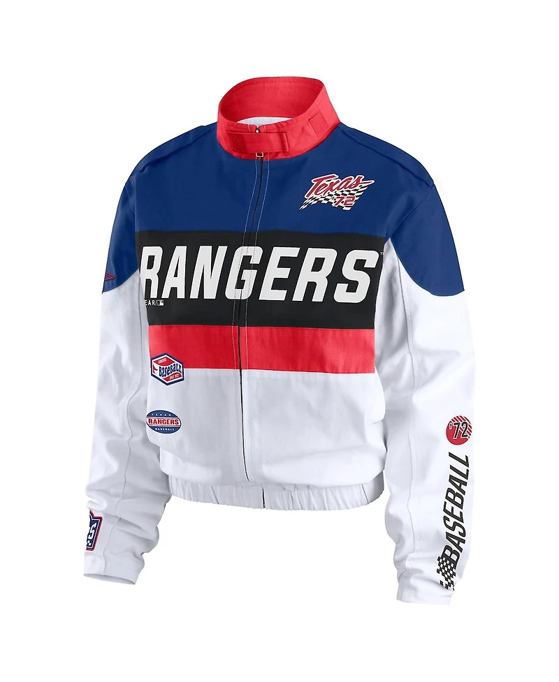 Wear by Erin Andrews Women's Navy/White Texas Rangers Racing Full-Zip Jacket