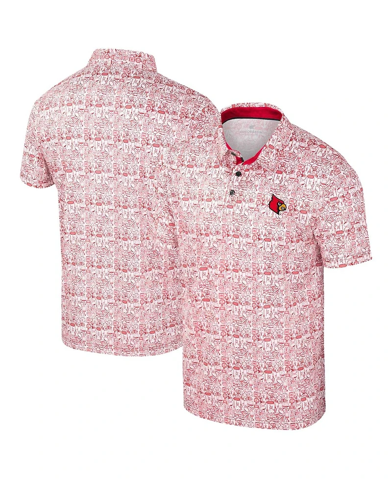 Colosseum Men's Red Louisville Cardinals It's Time Allover Print Polo Shirt