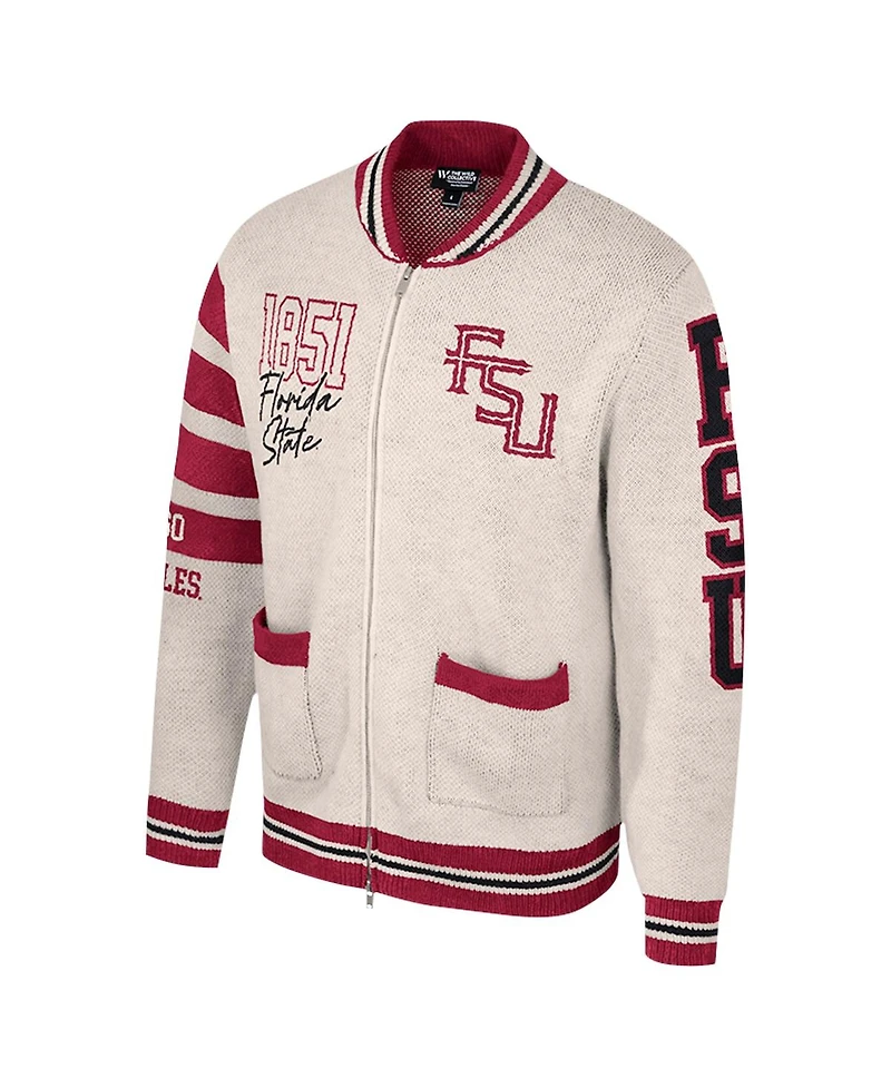 Colosseum Women's Cream Florida State Seminoles Jacquard Full-Zip Sweater