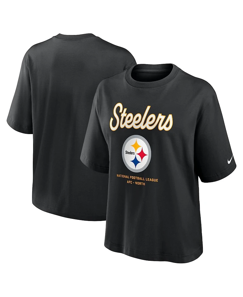 Nike Women's Black Pittsburgh Steelers Essential Script Relaxed Boxy T-Shirt