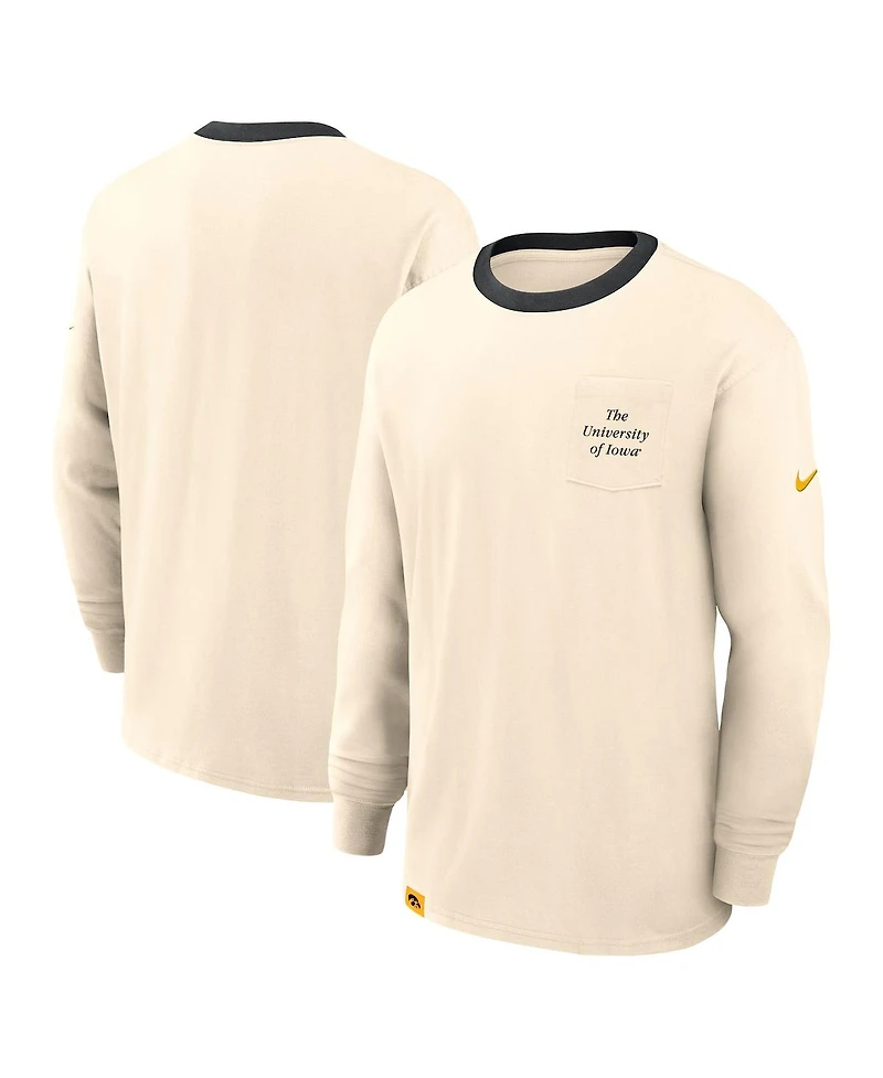 Nike Men's Natural Iowa Hawkeyes Athletic Prep Max90 Pocket Logo Long Sleeve T-Shirt