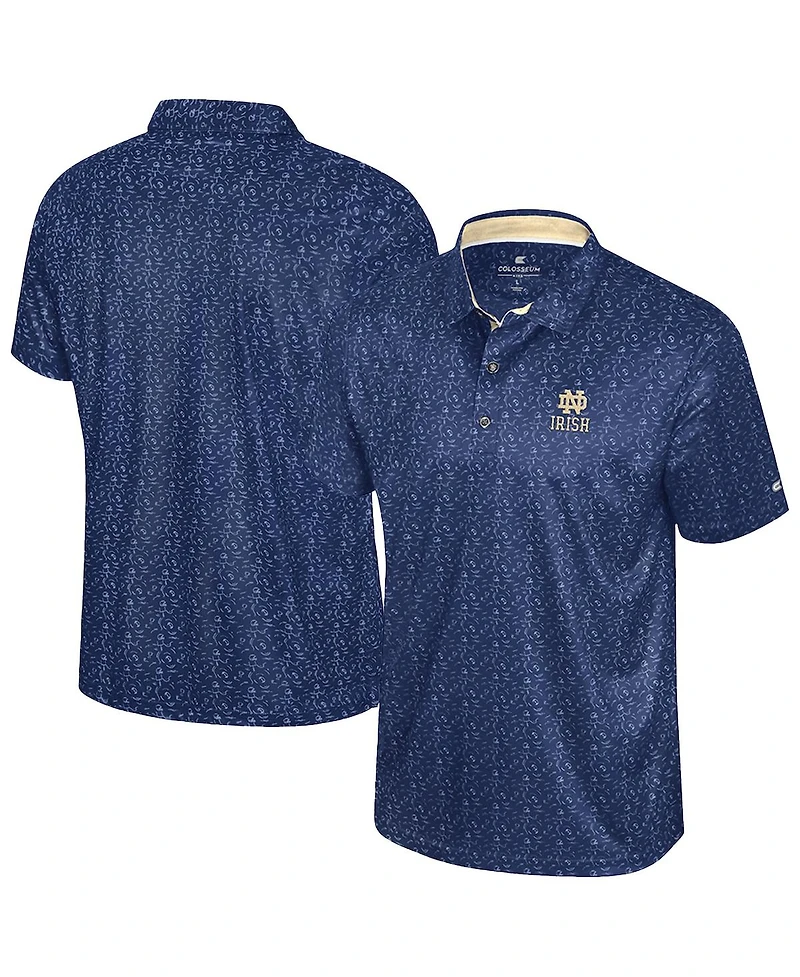 Colosseum Men's Navy Notre Dame Fighting Irish Football Print Polo Shirt