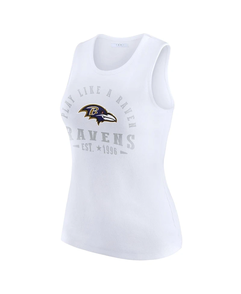 Wear by Erin Andrews Women's White Baltimore Ravens Ribbed Graphic Tank Top