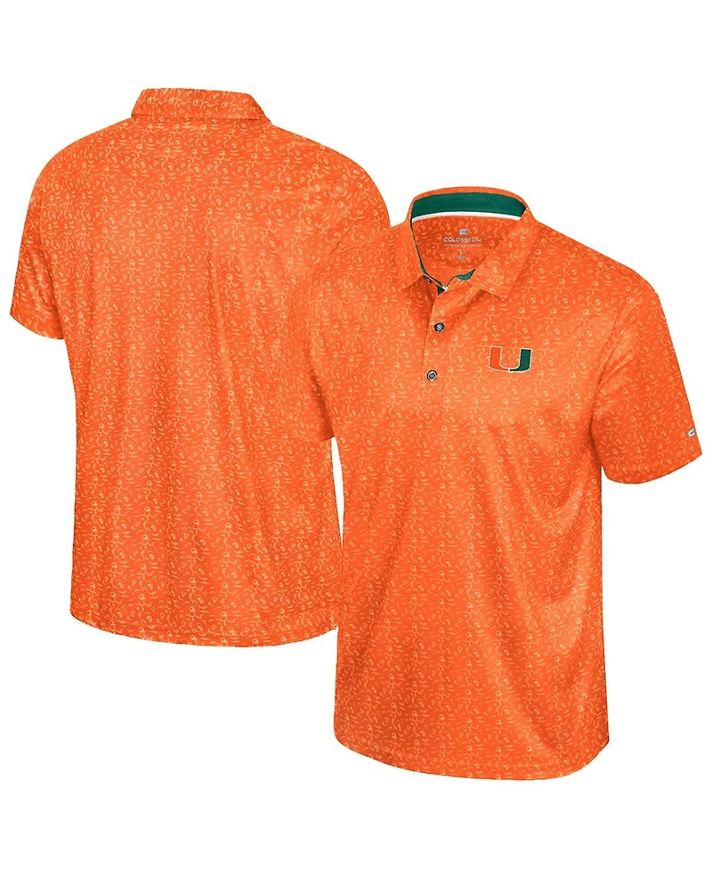 Colosseum Men's Orange Miami Hurricanes Football Print Polo Shirt