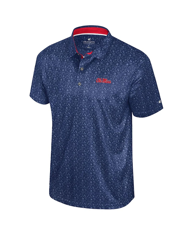 Colosseum Men's Navy Ole Miss Rebels Football Print Polo Shirt