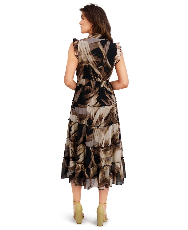 London Times Women's Chiffon Printed Tier Dress