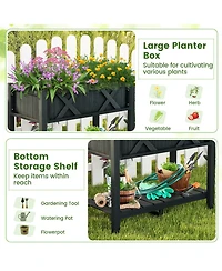 Gymax Hips Raised Garden Bed Poly Wood Elevated Planter Box w/ Legs & Storage Shelf