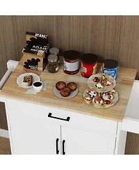 Casainc Rolling Kitchen Island Cart with Drawer, Cabinet, Rack and Rubber Wood Top