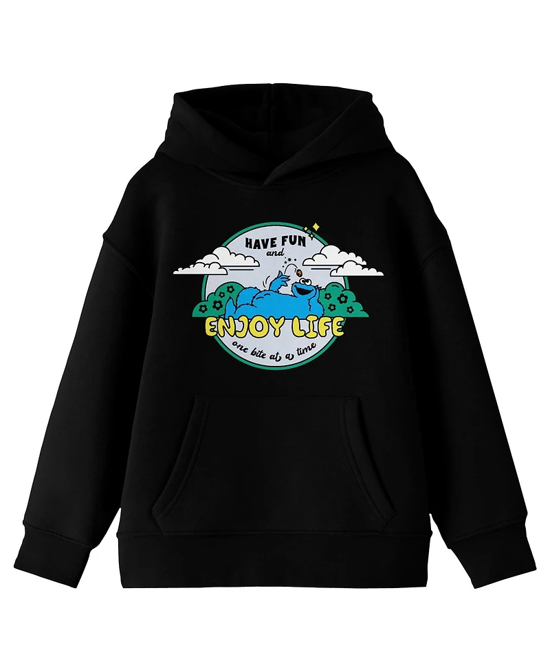 Sesame Street Boys Cookie Monster Enjoy Life Long Sleeve Youth Black Hooded Sweatshirt-xxl