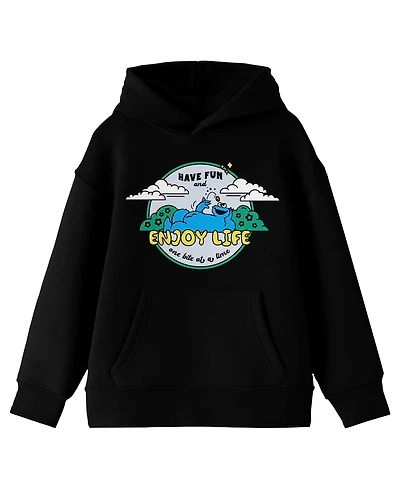 Sesame Street Boys Cookie Monster Enjoy Life Long Sleeve Youth Black Hooded Sweatshirt-xxl