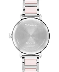 Movado Women's Bold Evolution 2.0 Swiss Quartz Stainless Steel Blush Ceramic Watch, 34mm
