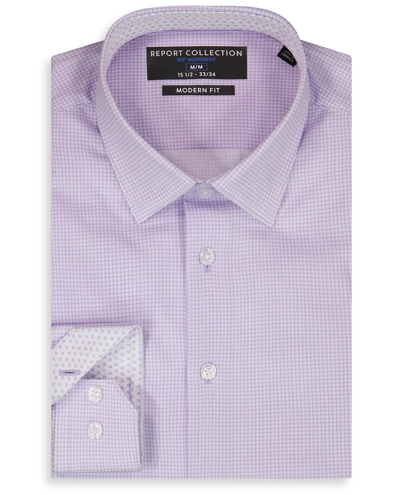 Report Collection Men's Long Sleeve 4-Way Check Print Dress Shirt