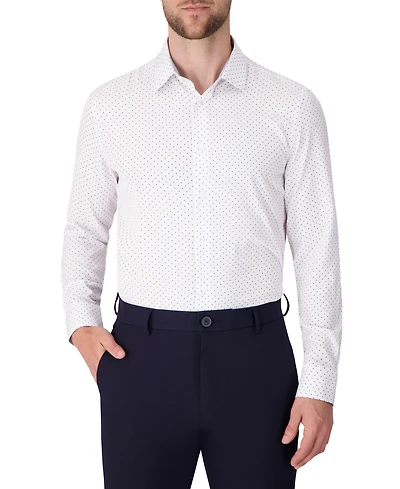 Report Collection Men's Long Sleeve 4-Way Dot Print Dress Shirt