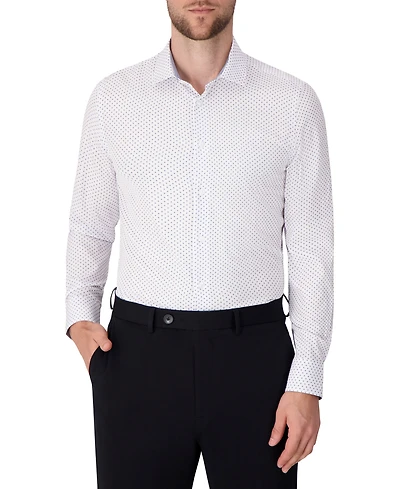 Report Collection Men's Long Sleeve 4-Way Geo Print Dress Shirt