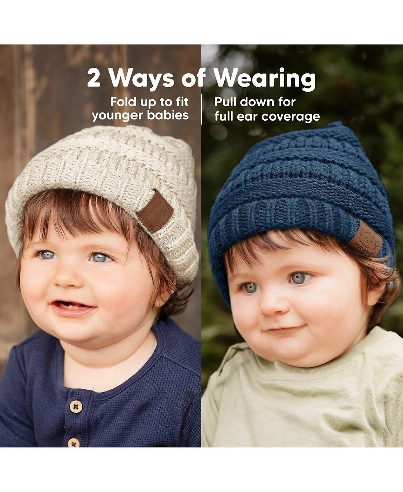 KeaBabies 3pk Warmzy Baby Beanies, 0-36 months Hats, Winter Hat for Newborn, Infant, Toddlers, Boys, Girls