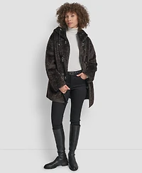 Dkny Women's Shearling Hooded Toggle Coat