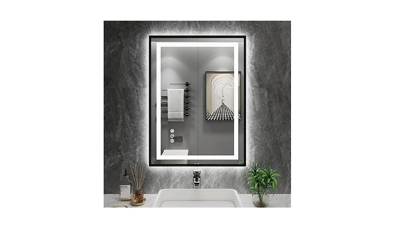 Amorho Led Bathroom Mirror, 32" x 32" Led Bathroom Mirror with Black Frame, Front Light and Backlit, Stepless Dimmable, Anti-Fog, Shatter-Pr