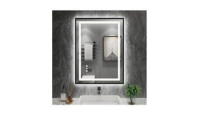 Amorho Led Bathroom Mirror, 32" x 32" Led Bathroom Mirror with Black Frame, Front Light and Backlit, Stepless Dimmable, Anti-Fog, Shatter-Pr