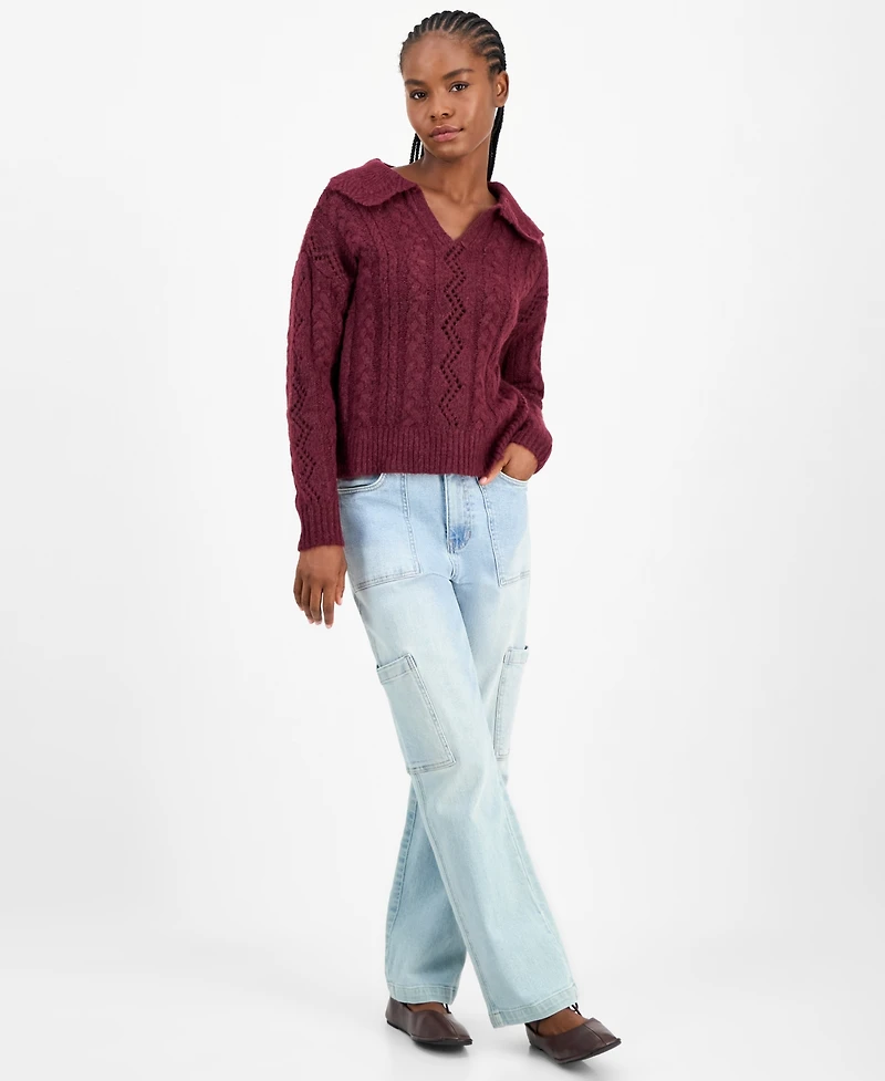 And Now This Women's Cable-Knit Pointelle Polo Sweater, Macy's Exclusive