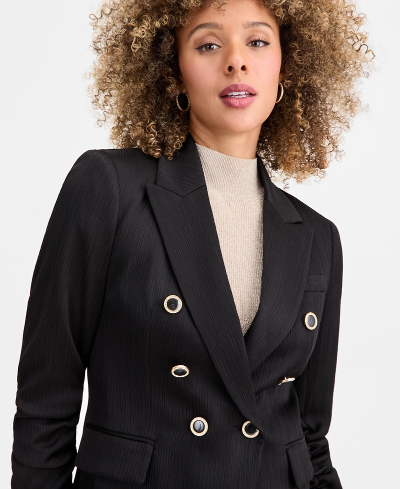 Tahari Asl Women's Crinkle-Satin Faux-Double-Breasted Blazer