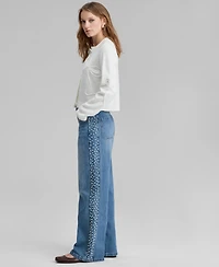 And Now This Women's High-Rise Faux-Pearl-Side Wide-Leg Jeans, Macy's Exclusive