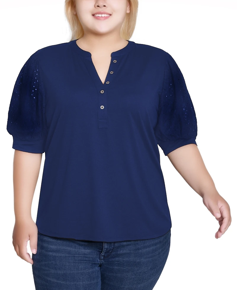 Ny Collection Plus Puff Elbow Sleeve Top