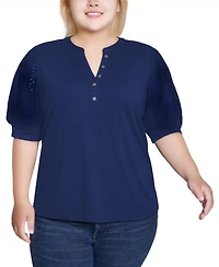 Ny Collection Plus Puff Elbow Sleeve Top