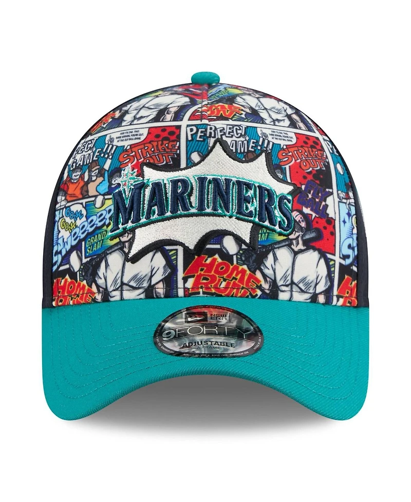 New Era Big Boys and Girls Navy/Teal Seattle Mariners 2025 Mlb Diamond Hero Edition A-Frame 9FORTY Adjustable Hat