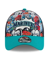 New Era Big Boys and Girls Navy/Teal Seattle Mariners 2025 Mlb Diamond Hero Edition A-Frame 9FORTY Adjustable Hat