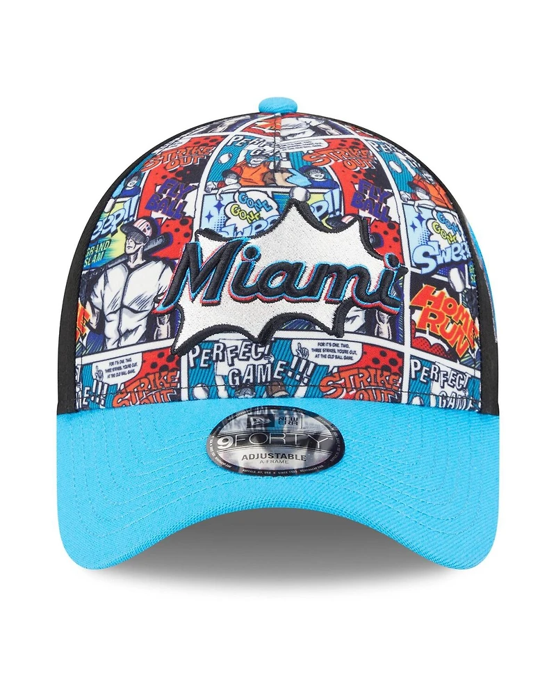 New Era Big Boys and Girls Black/Blue Miami Marlins 2025 Mlb Diamond Hero Edition A-Frame 9FORTY Adjustable Hat