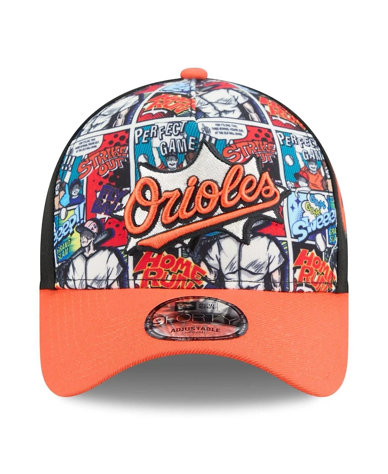 New Era Big Boys and Girls Black/Orange Baltimore Orioles 2025 Mlb Diamond Hero Edition A-Frame 9FORTY Adjustable Hat