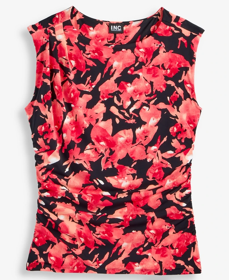 I.n.c. International Concepts Women's Pleated-Shoulder Sleeveless Ruched Top, Macy's Exclusive