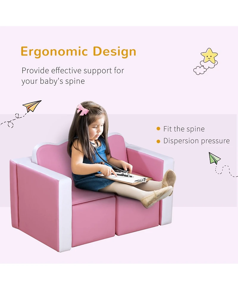 Qaba Kids Leather Sofa Multi-functional Table Chair Set Storage Blue