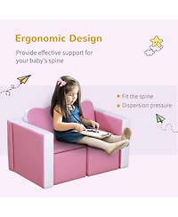 Qaba Kids Leather Sofa Multi-functional Table Chair Set Storage Blue