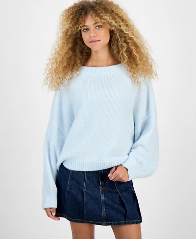 Hippie Rose Juniors' Slouchy Balloon-Sleeve Crewneck Sweater