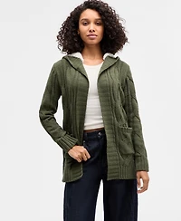 Madden Girl Juniors' Sherpa-Lined Cable-Knit Open Cardigan