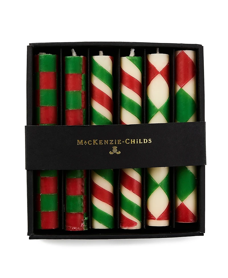 MacKenzie-Childs Mini Red Green Dinner Candles, Set of 6