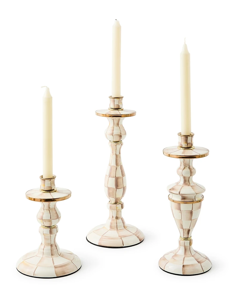 MacKenzie-Childs Mocha Check Medium Candlestick