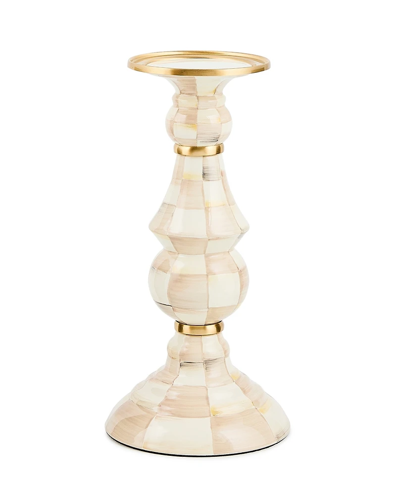 MacKenzie-Childs Mocha Check Large Pillar Candlestick