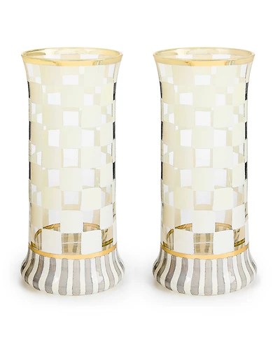 MacKenzie-Childs Carnival White Highball Glass, Set of 2
