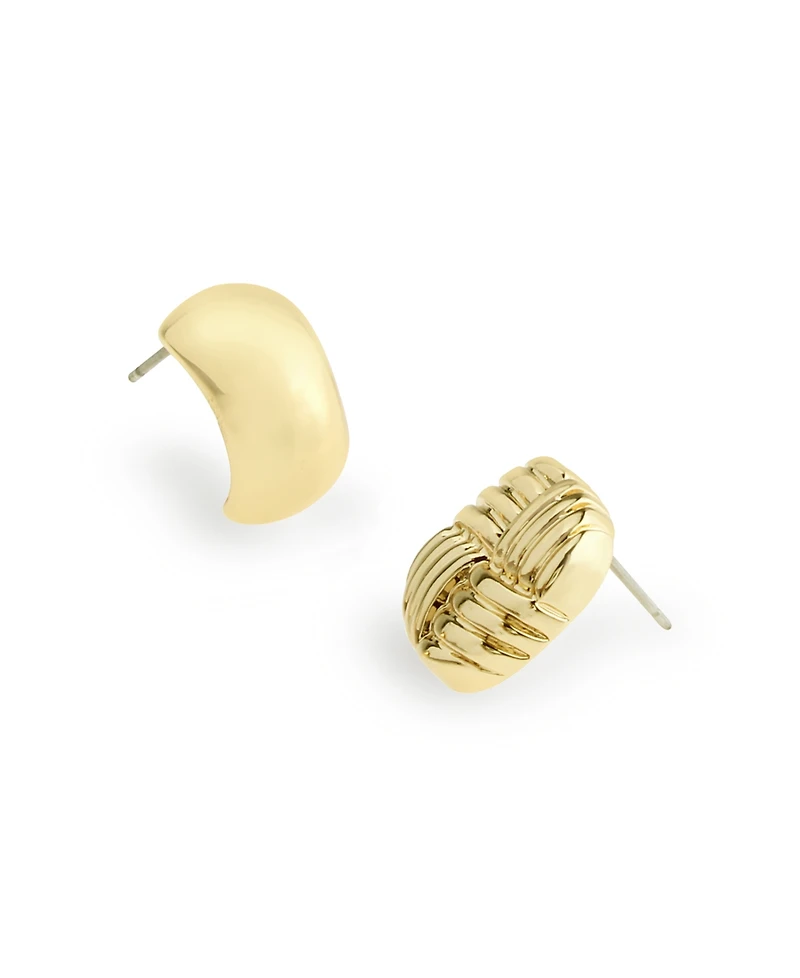 Steve Madden Gold Vintage Ribbed Stud Huggie Duo Earring Set