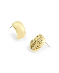 Steve Madden Gold Vintage Ribbed Stud Huggie Duo Earring Set