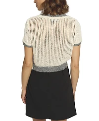 Central Park West Women's Cropped Mesh Stitch Crewneck Top