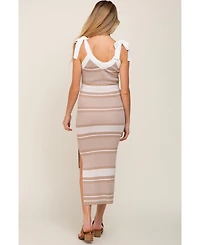 Pinkblush Maternity Taupe Striped Ribbed Sleeveless Knit Dress