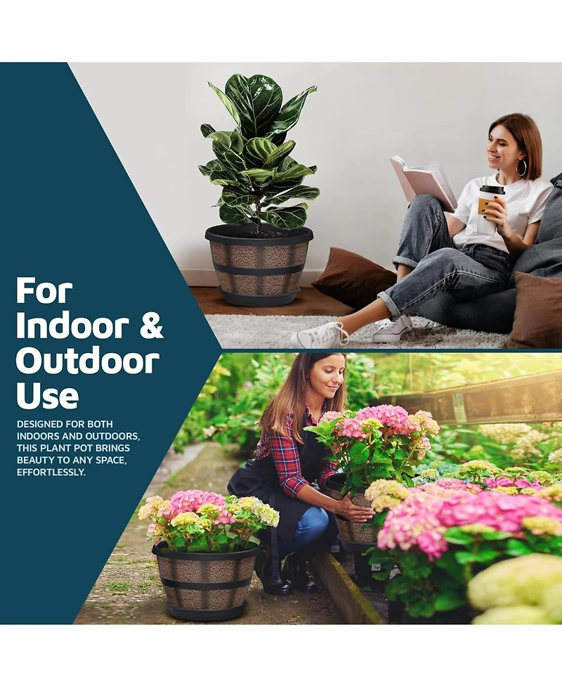 Lifemaster 10-Inch Whiskey Barrel Planters Outdoor Pack of 2