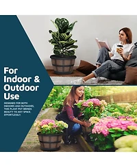 Lifemaster 10-Inch Whiskey Barrel Planters Outdoor Pack of 2