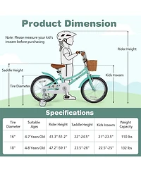 Akiudex Kids Bike with Training Wheels, Basket and Bell for Ages 4-8, 16 or 18 Inch