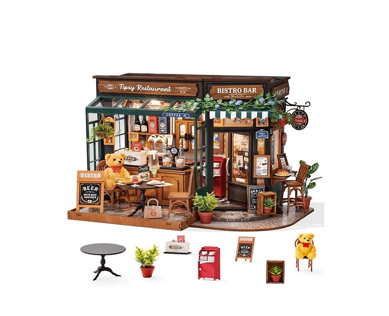 Robotime 3D Puzzles Miniature House Kit Tipsy Restaurant Diy Birthday Gifts Valentine's Day Birthday Gifts, Multicolored, 2.72"2.72"5.71"