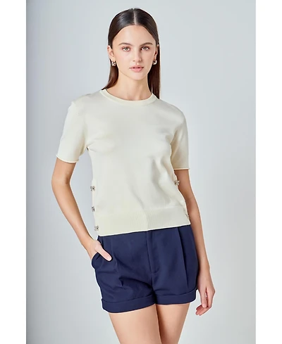 endless rose Women's Side Bow Buttoned Knit Top