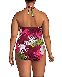 Lands' End Women's Sculpting Suit Plunge Halter High Leg One Piece Swimsuit